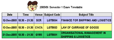 Sem 1 Exam Timetable