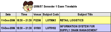 2006-2007年度第一學期考試時間表